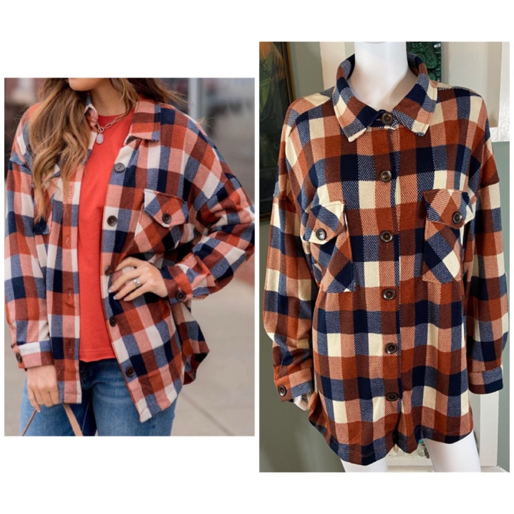 NWOT Impressions 2X Buffalo Plaid Checkered Button Down Shirt Shacket Volup
